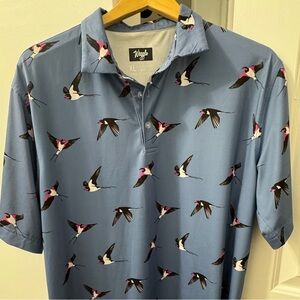 Waggle Men's Blue Bird Print Casual Shirt